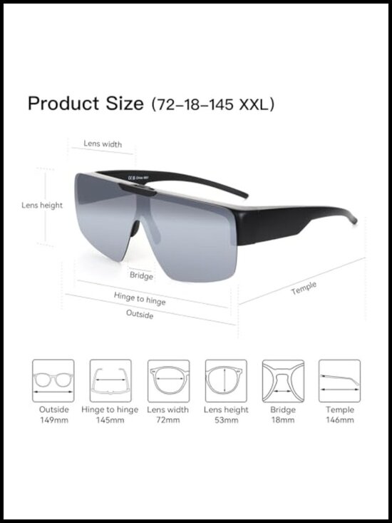 Oversized Fit Over Sunglasses with Flip Up Lens, Polarized UV400 Protection